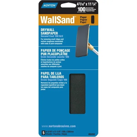 Norton Co 4-3/16" x 11" WallSand Die-Cut Drywall Sanding Sheets 100D-Grit, PK 5 01888
